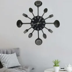 325163 vidaXL Wall Clock with Spoon and Fork Design Black 40 cm Aluminium