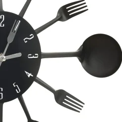 325163 vidaXL Wall Clock with Spoon and Fork Design Black 40 cm Aluminium