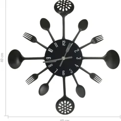 325163 vidaXL Wall Clock with Spoon and Fork Design Black 40 cm Aluminium
