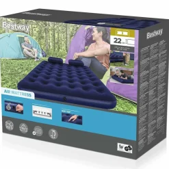 Bestway oppustelig luftmadras med pude og pumpe 203x152x22 cm 67374