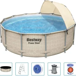 Bestway Power Steel swimmingpoolsæt med baldakin 396x107 cm