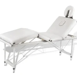 Cremefarvet sammenfoldeligt massagebord med aluminiumsstel,4 zoner