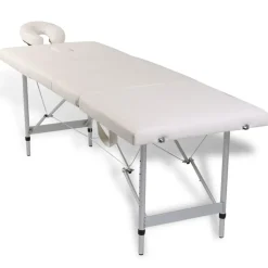 Cremefarvet sammenfoldeligt massagebord med aluminiumsstel,4 zoner