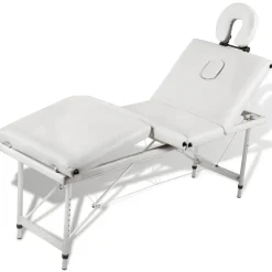 Cremefarvet sammenfoldeligt massagebord med aluminiumsstel,4 zoner