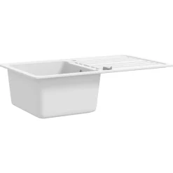 Enkelt køkkenvask i granit med bakke, vendbar, hvid