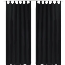 Gardiner i mikro-satin med løkker 2 stk. 140 x 175 cm sort