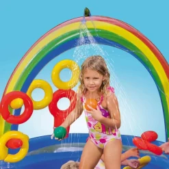 Intex oppustelig pool Rainbow Ring Play Center 297x193x135 cm 57453NP