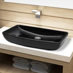 Keramisk badeværelsesvask basin sort rektangulær