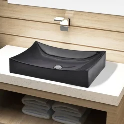 Keramisk badeværelsesvask basin sort rektangulær