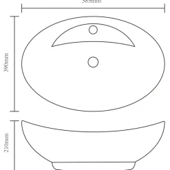 Keramisk badeværelsesvask basin vandhane/overfyldningshul sort oval