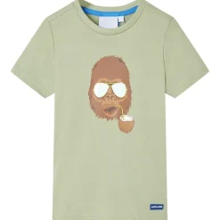 Kortærmet T-shirt til børn str. 116 lys kakifarve