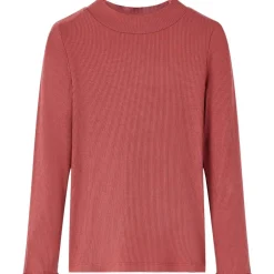 Langærmet T-shirt til børn str. 104 mock-rullekrave rød