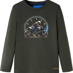 Langærmet T-shirt til børn str. 104 kakifarvet