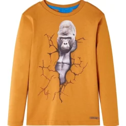 Langærmet T-shirt til børn str. 104 okkergul