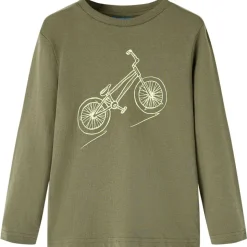Langærmet T-shirt til børn str. 92 kakifarvet