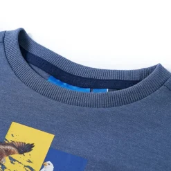 Langærmet T-shirt til børn str. 116 blåmeleret