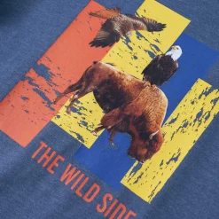 Langærmet T-shirt til børn str. 116 blåmeleret