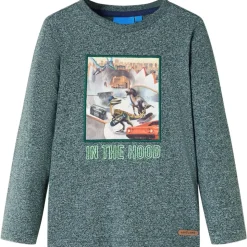 Langærmet T-shirt til børn str. 104 grønmeleret