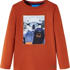 Langærmet T-shirt til børn str. 104 rustfarvet