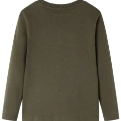 Langærmet T-shirt til børn str. 92 kakifarvet