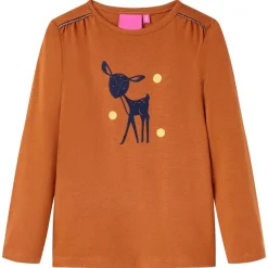 Langærmet T-shirt til børn str. 92 cognacfarvet