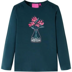 Langærmet T-shirt til børn str. 104 mørkegrøn
