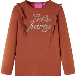 Langærmet T-shirt til børn str. 128 cognacfarvet