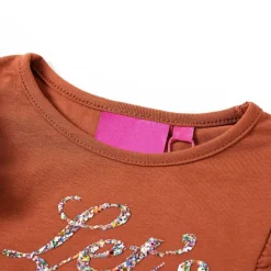 Langærmet T-shirt til børn str. 128 cognacfarvet
