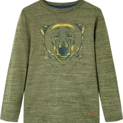 Langærmet T-shirt til børn str. 104 kakimeleret