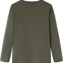 Langærmet T-shirt til børn str. 104 kakifarvet