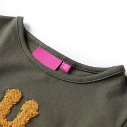 Langærmet T-shirt til børn str. 104 kakifarvet