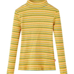Langærmet T-shirt til børn str. 104 mock-rullekrave okkerfarve