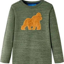Langærmet T-shirt til børn str. 104 kakimeleret