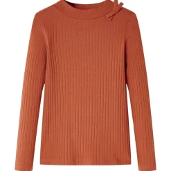 Langærmet T-shirt til børn str. 92 cognacfarvet
