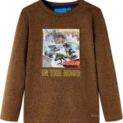 Langærmet T-shirt til børn str. 104 cognacmeleret