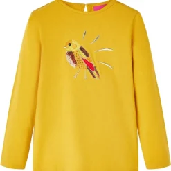 Langærmet T-shirt til børn str. 104 okkergul