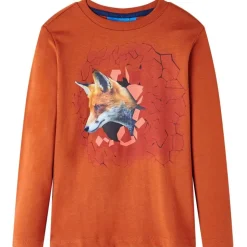 Langærmet T-shirt til børn str. 92 rustfarvet