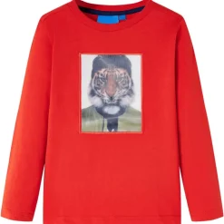 Langærmet T-shirt til børn str. 128 rød