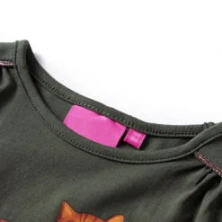 Langærmet T-shirt til børn str. 92 kakifarvet