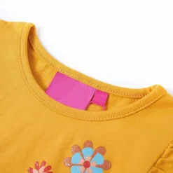 Langærmet T-shirt til børn str. 104 okkergul