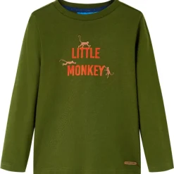 Langærmet T-shirt til børn str. 104 kakifarvet
