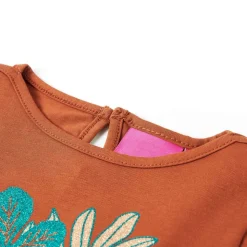 Langærmet T-shirt til børn str. 128 cognacfarvet