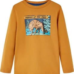 Langærmet T-shirt til børn str. 104 okkergul