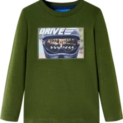 Langærmet T-shirt til børn str. 104 mørk kakifarvet