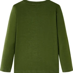 Langærmet T-shirt til børn str. 104 mørk kakifarvet