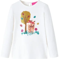 Langærmet T-shirt til børn str. 116 ecrufarvet