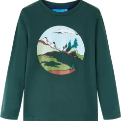Langærmet T-shirt til børn str. 92 mørkegrøn