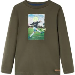 Langærmet T-shirt til børn str. 116 kakifarvet