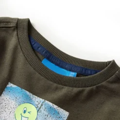 Langærmet T-shirt til børn str. 116 kakifarvet