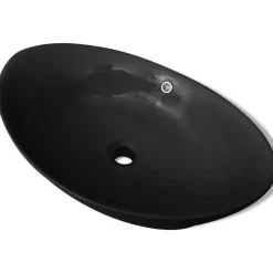 Sort Luksus Keramisk Basin Oval med overløb 59 x 38,5 cm